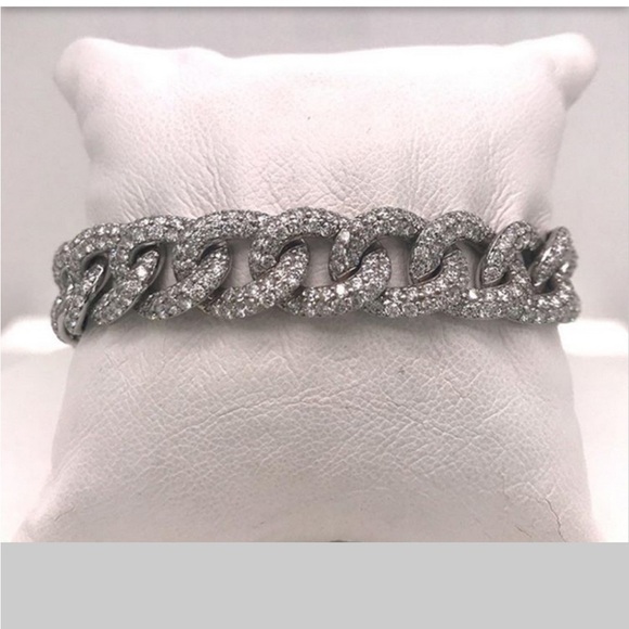 ICED OUT Silver Pave Stones Miami Cuban Link Statement bracelet 19” - Picture 3 of 10